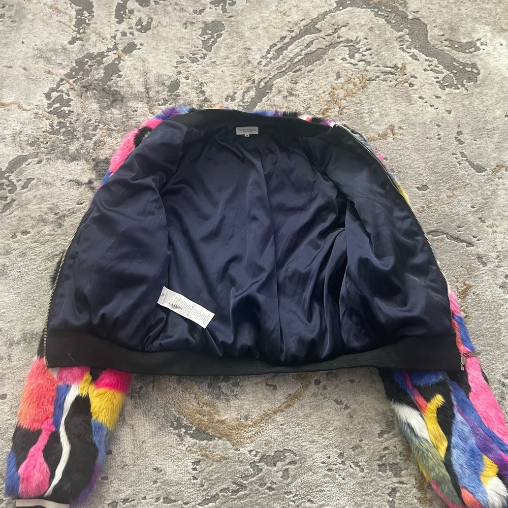Multicolor Faux Fur Bomber Jacket - Picture 2 of 3
